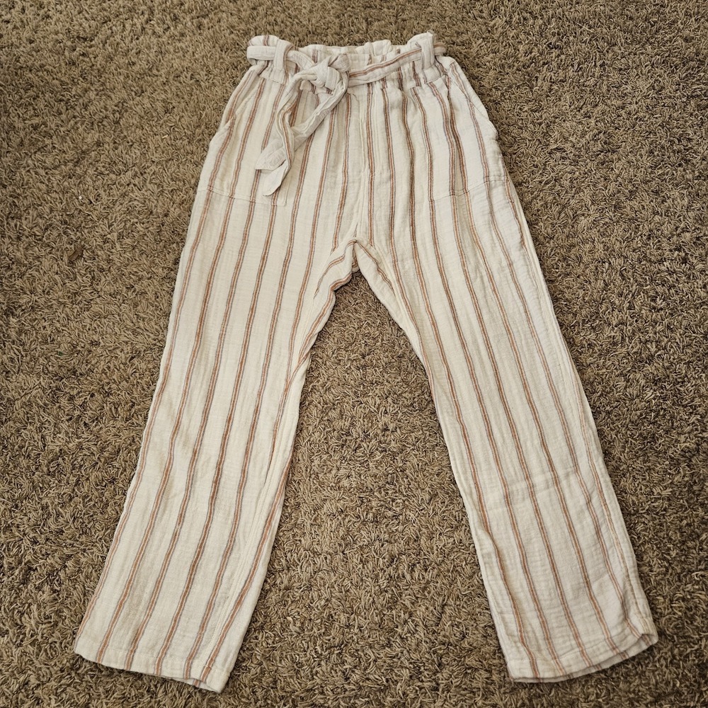 Free People FP One Beige Striped Hi-Rise Belted Ballast Crop Trouser Size M